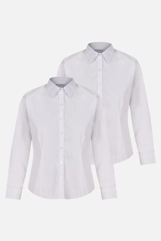 2 Pack Long Sleeve Slim Fit Non-Iron School Blouses (5-16+ Years)