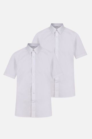 2 Pack Short Sleeve Slim Fit Non-Iron School Shirts White (9-16+ Years)