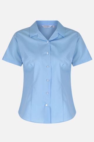 Clearance Girls Short Sleeve Revere Collar Fitted Blouse Blue