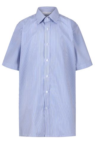 Cirencester Deer Park Short Sleeve White and Royal Blue Striped Shirt (Twin Pack)