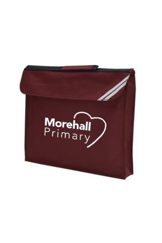 Book bag badged with Morehall Primary and Nursery School logo